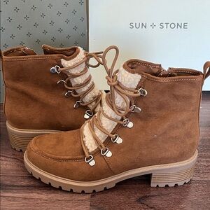 Sun + Stone Brown Lace Up Boots